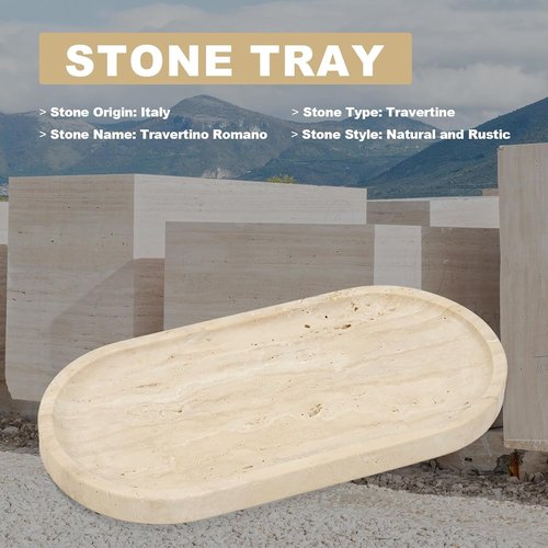 Koville Italian Travertine Tray - 12"x6" Decorative Marble Vanity Tray for Perfume & Jewelry