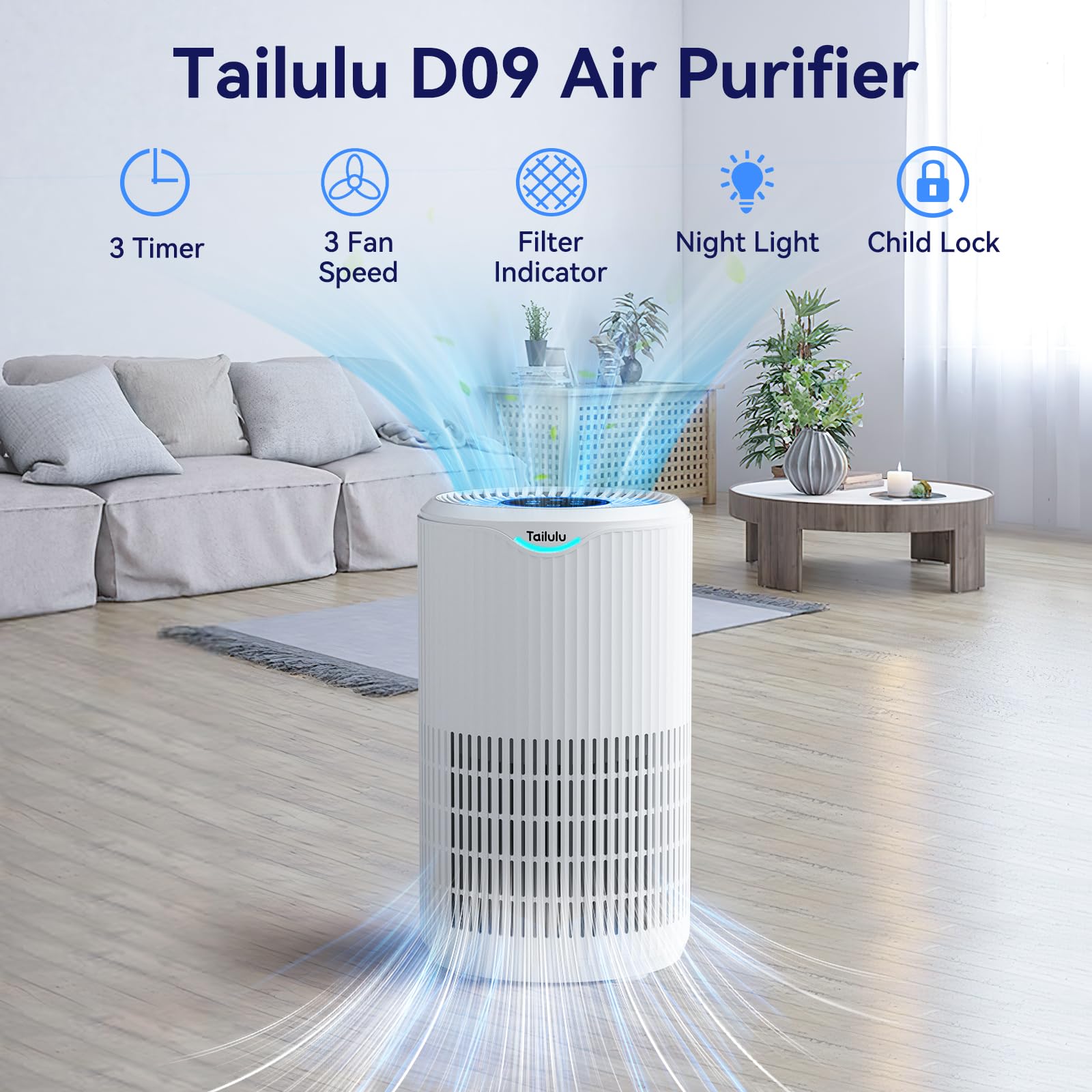 Air Purifiers for Home Large Room Up to 1680 Ft², Tailulu H13 HEPA Air Filter Cleaner, 360° Air Intake & Outlet,Smoke Dust Pollen,15dB Sleep Mode Air Purifiers for Bedroom Living Room, Kitchen, Office