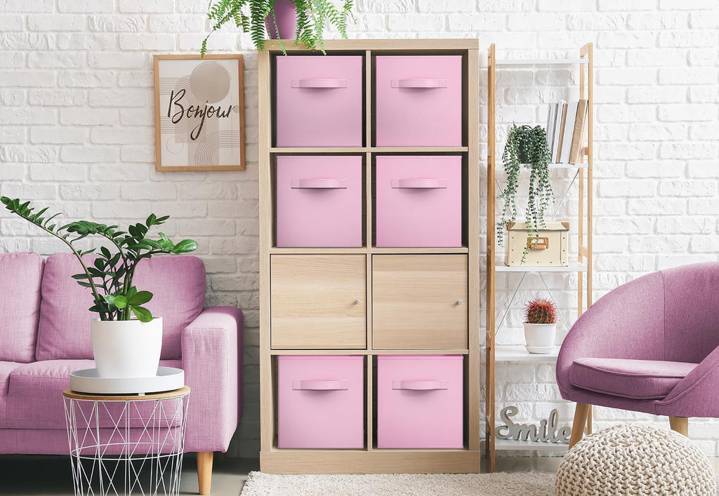 Sorbus Storage Cubes - 11-Inch Foldable Fabric Baskets for Organizing Home & Nursery | 6 Collapsible Bins in Pastel Pink