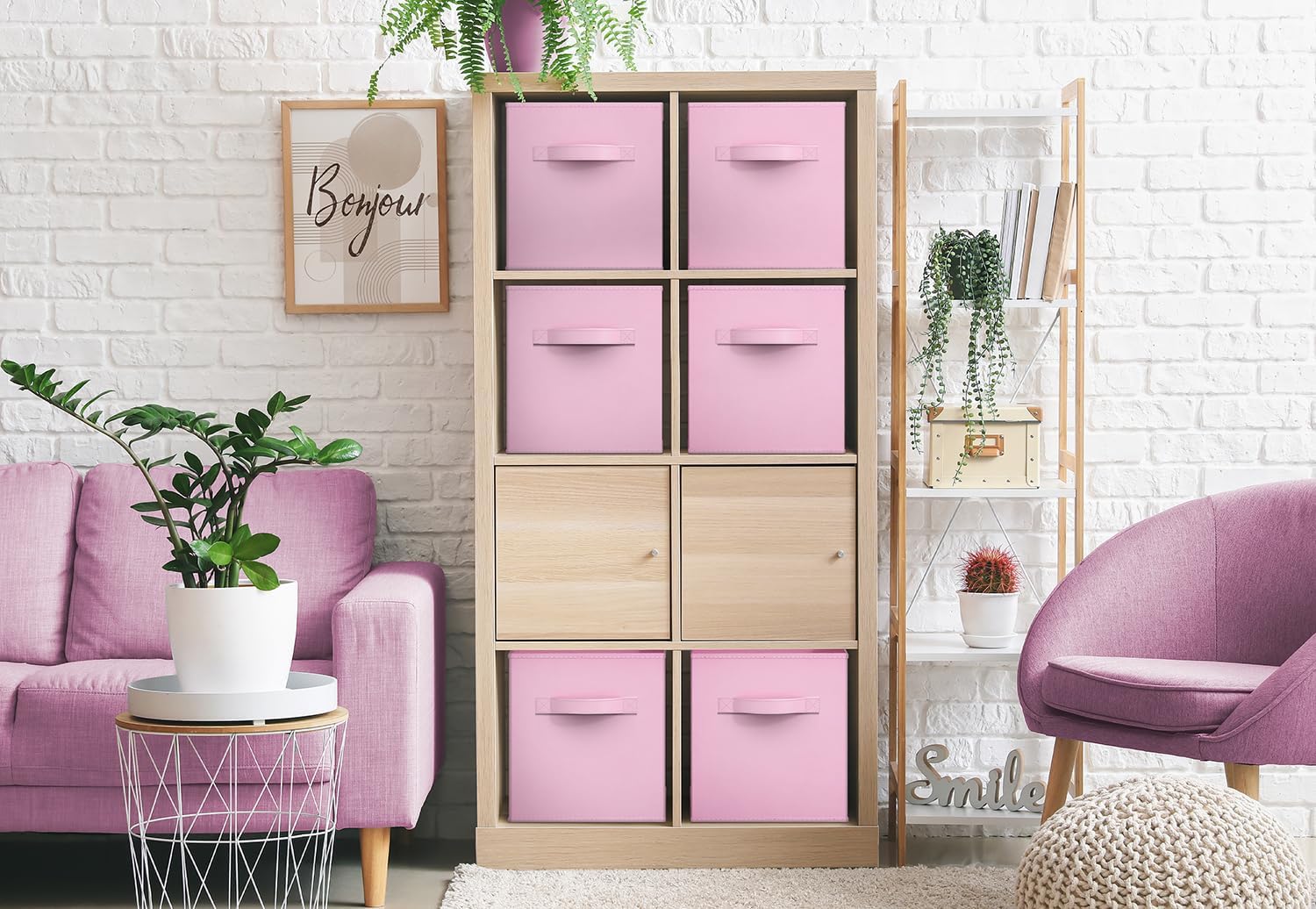 Sorbus Storage Cubes - 11-Inch Foldable Fabric Baskets for Organizing Home & Nursery | 6 Collapsible Bins in Pastel Pink