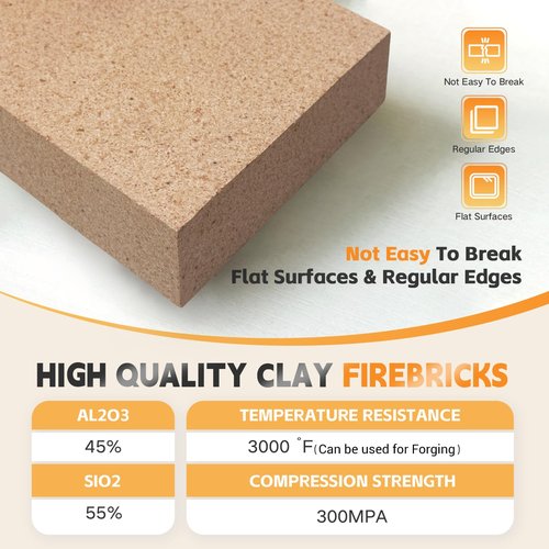 Fire bricks, Food Grade Woodstove Firebricks, 3000F, Size 9″ x 4-1/2″ x 1-1/4″, 4-Pack, Insulating Fire Bricks, Clay Firebricks Replacement for Wood Stoves, Fireplaces, Fire Pit, Kiln, Pizza Oven