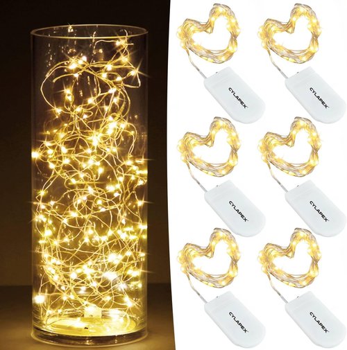 CYLAPEX Fairy Lights - 6 Pack Warm White LED String Lights | 7ft Silvery Copper Wire for Christmas & Wedding Decor
