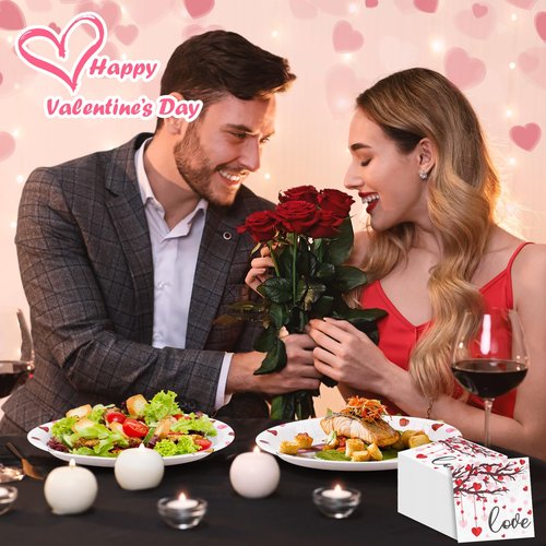 FATLBSEV 50Pcs Valentines Day Oval Paper Plates and Napkins Sets -10" x 12" Large Disposable Party Plates and 6.5'' Napkins for Valentines Day Supplies
