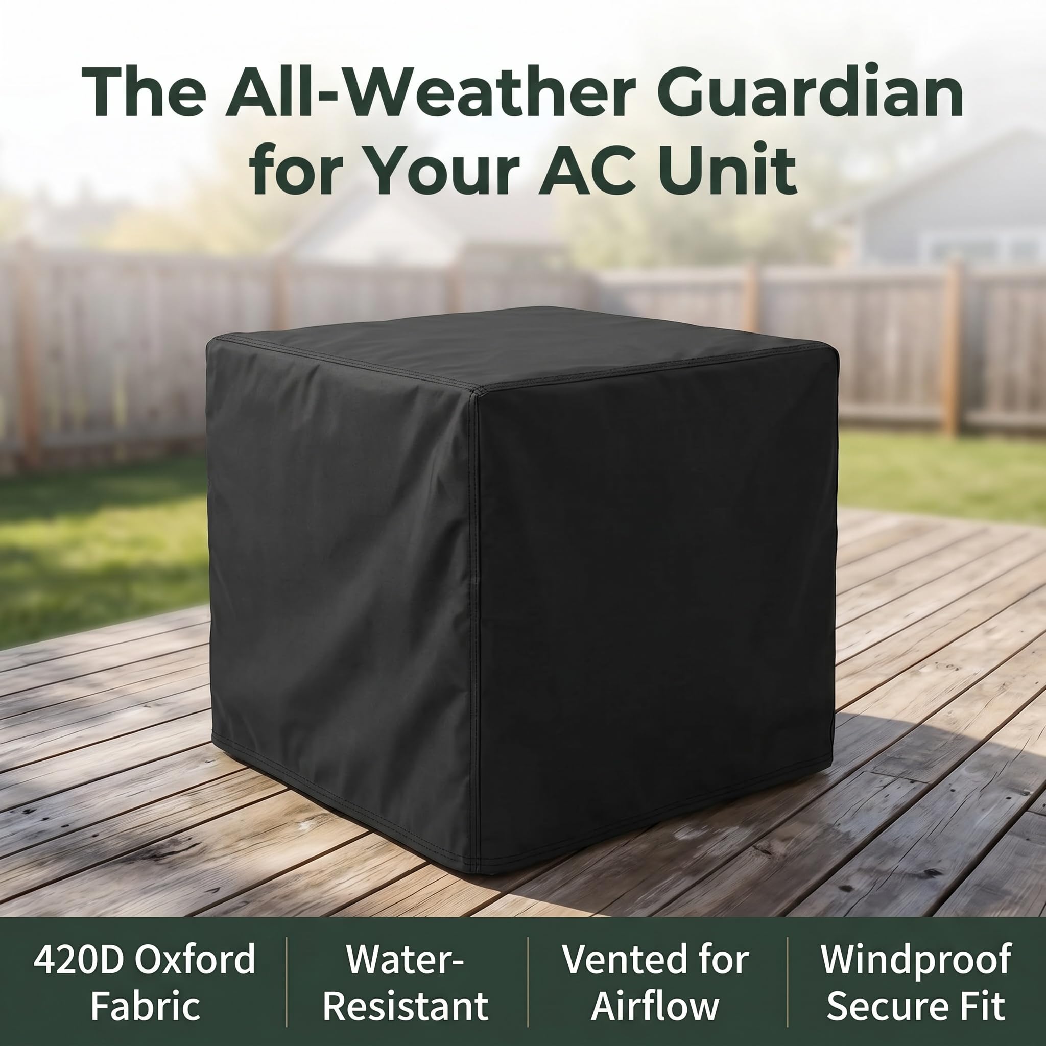Ailelan Winter Air Conditioner Covers for Outside Units - 34 x 34 x 30 inches Water Resistant AC Unit Covers Outdoor - American Standard Furniture Universal Cover (Square) - Black