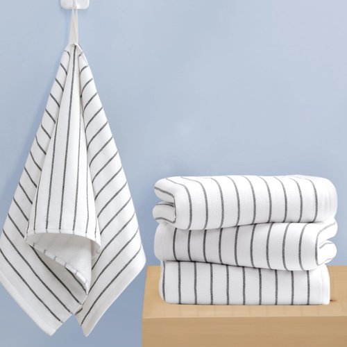 4-Pack Striped Hand Towels, thick 450GSM, Ultra-Absorbent & Quick-Drying ，100% Cotton 13x28 Inch Hand Towels with Hanging Loops, White Background Black Stripe Design for Bathroom & Kitchen