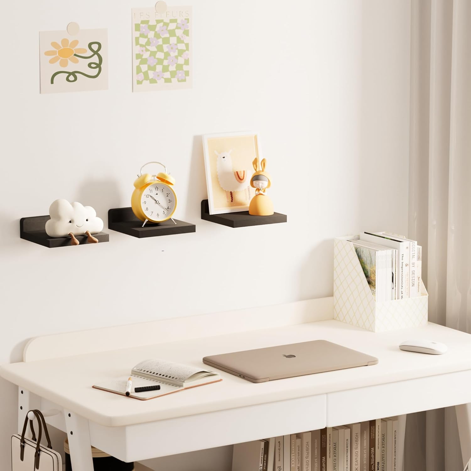 QsQueen Small Floating Shelves - 5 Inch Mini Wall Shelf for Bathroom & Living Room | 3 Pack with Dual Installation Options