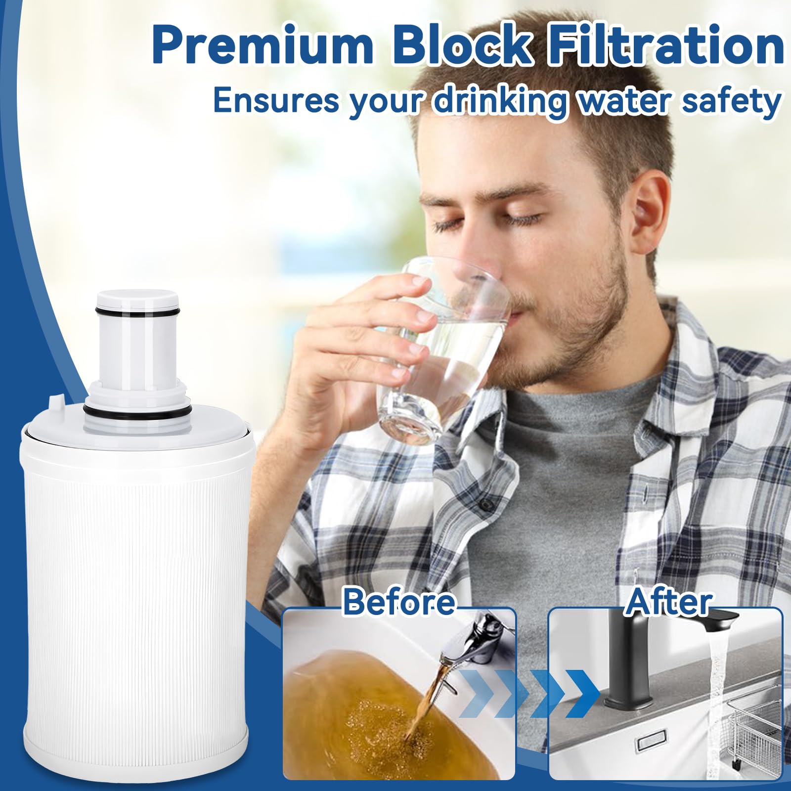 BIVIPO 100186 Replacement Filter Cartridge Compatible with Amway Espring Water Filter System，High-Precision Filtration，Mineral-Rich Output，Reduces 99.99% Contaminants