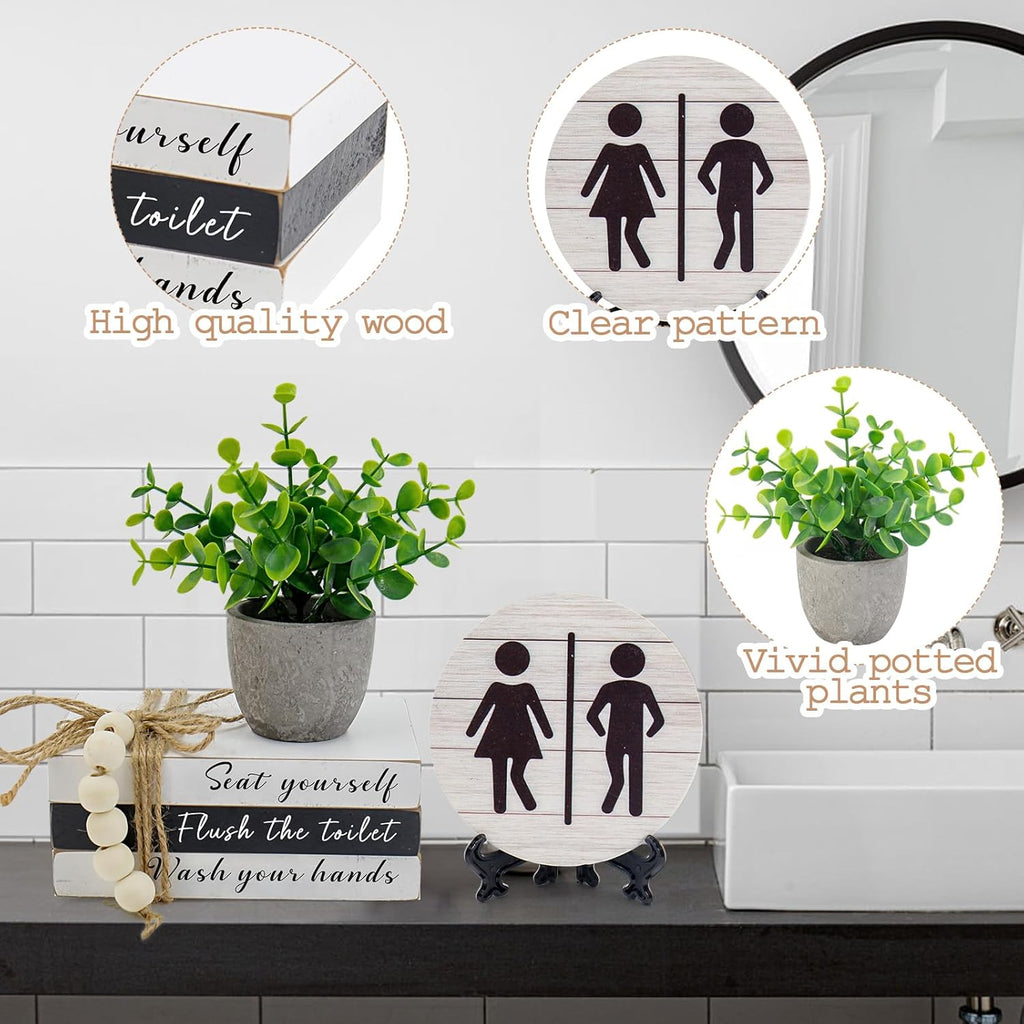 Regine Switzerland Bathroom Shelf Decor - Funny Wooden Signs with Fake Plants | 3D Round Design for Guest Restrooms