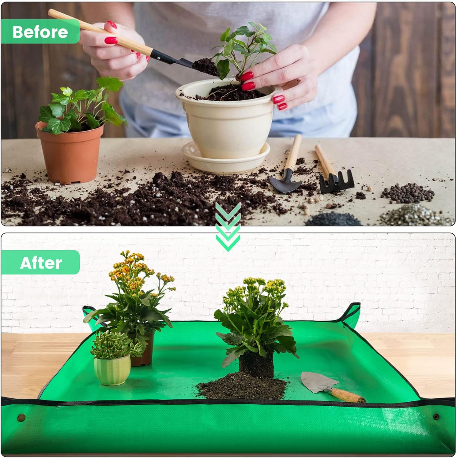 Skiennix Repotting Mat - Waterproof Indoor Plant Transplanting Tray | 26.8" x 26.8" for Mess-Free Gardening