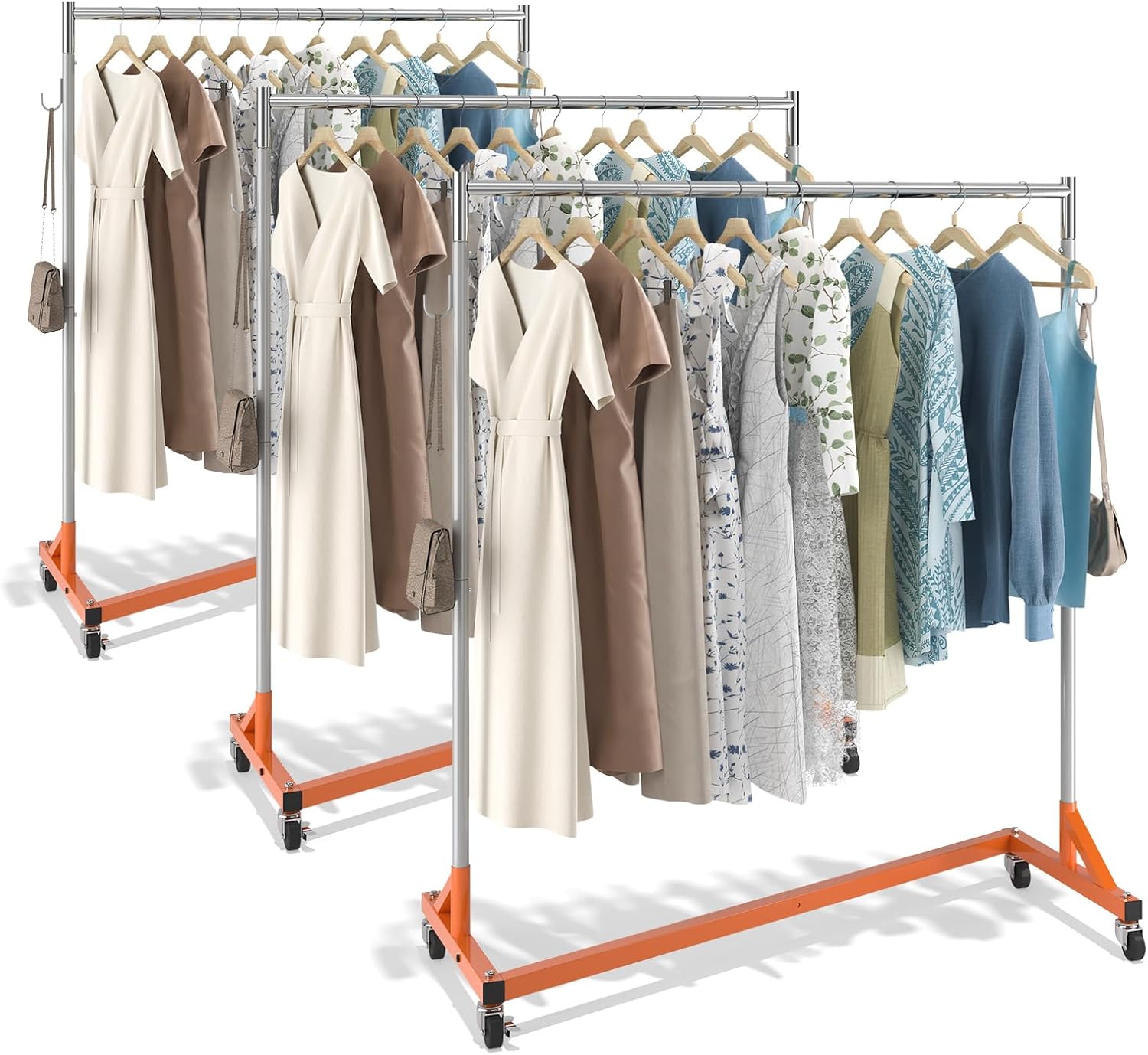 VEVOR Z Rack - Industrial Grade Rolling Garment Rack with Lockable Casters - Sturdy Steel, Orange (3 Sets)