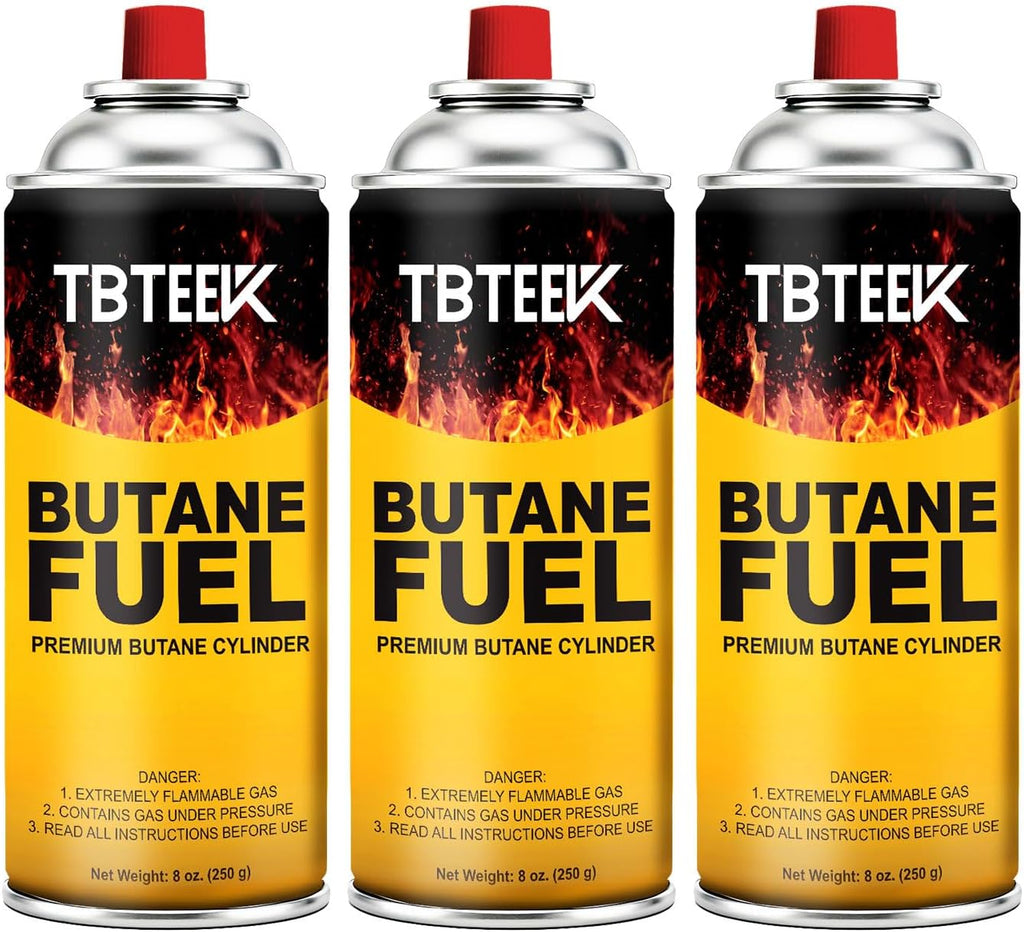 TBTeek Butane Fuel Canister - Premium 8 oz Pure Refined Butane Gas Refill | 3-Pack for Kitchen Torch & Camping