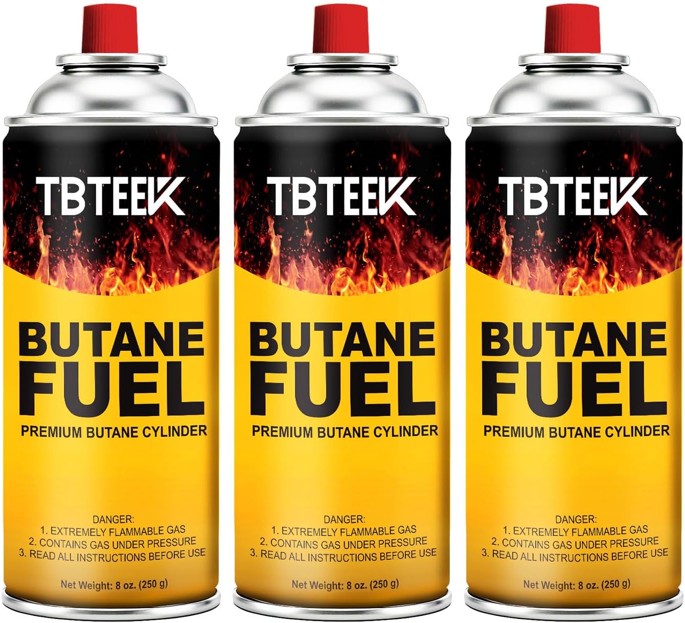 TBTeek Butane Fuel Canister - Premium 8 oz Pure Refined Butane Gas Refill | 3-Pack for Kitchen Torch & Camping