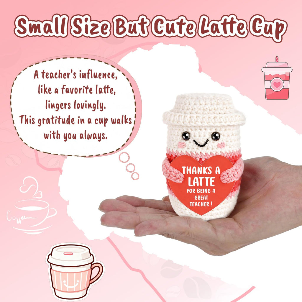 Weming Teacher Appreciation Gifts for Women Teachers, Handmade Crochet Latte Figure with “Thanks A Latte for Being a Great Teacher” Message Sign, End of Year Thank You & Retirement Gift from Students