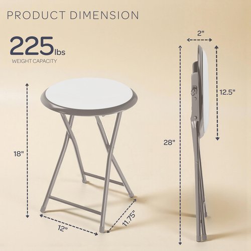 Folding Stool - Backless 18-Inch Stool with 225lb Capacity for Kitchen or Rec Room - Portable Indoor Counter Bar Stools by Lavish Home (White)