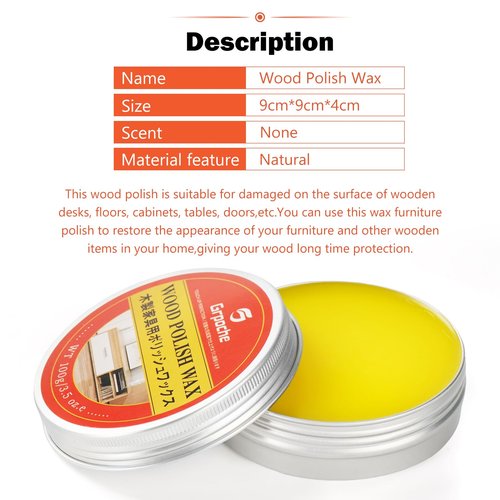 Grpoche Wood Wax for Furniture, Paste Wax for Wood Floor Polish, Conditioner, Cleaner, Restorer, Protective Finish for Surfaces, Furniture Polish for Wooden Floors, Cabinets, Tables, Doors(3.5oz)