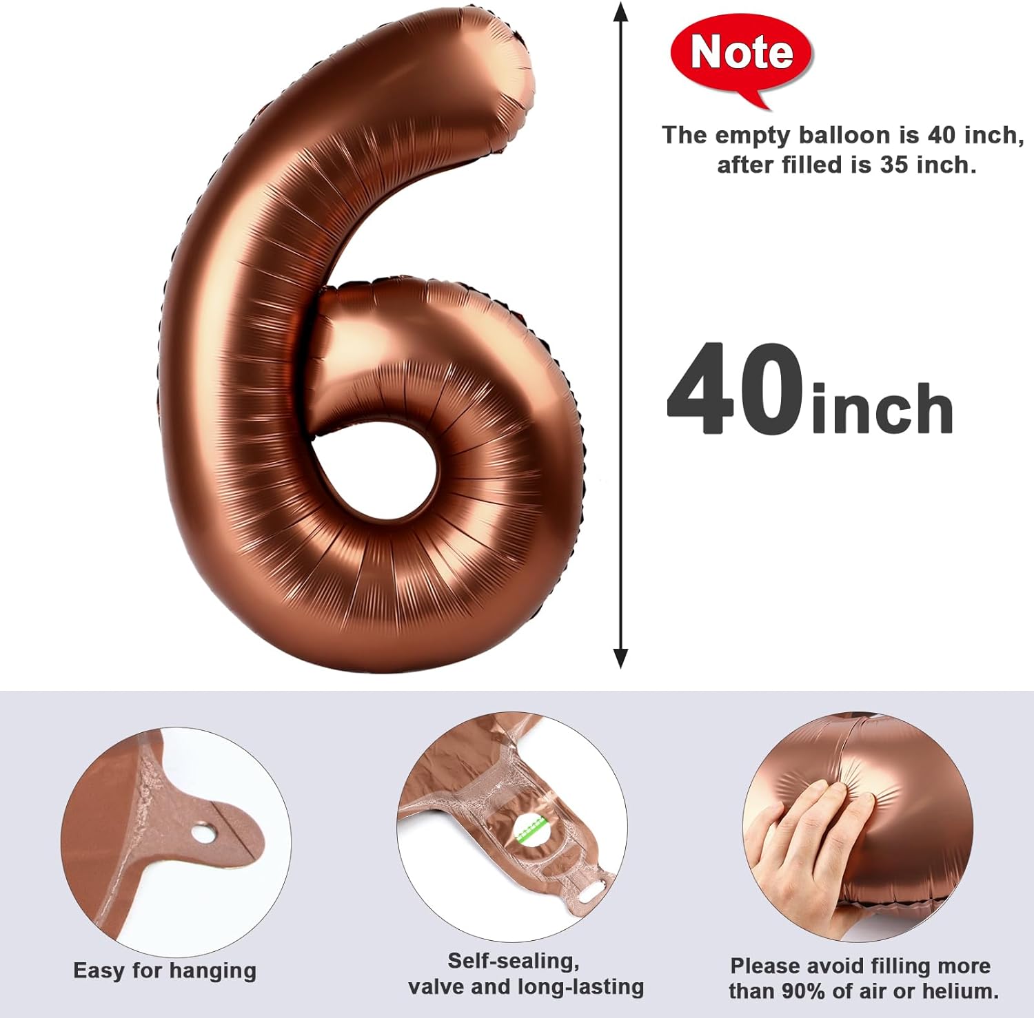 Number 6 Balloon - 40 Inch Coffee Brown Birthday Decoration for Men & Women | Perfect for 6th Birthday & Anniversaries