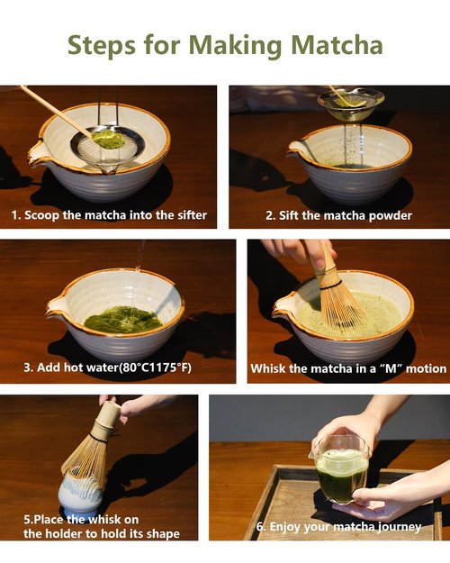 Zzlright Matcha Whisk Set,Matcha Set,Matcha Kit,Matcha Bowl with Spout,Scoop,Sifter,Bamboo Whisk,Chasen Holder,Unique Gifts for Women Mom her Grifend,Gifts for Christmas, Birthday