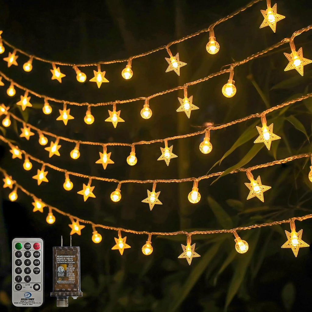 Skiennix Crystal Globe & Star String Lights - 72 FT 160 LED Waterproof Fairy Lights with Remote Control for Indoor/Outdoor Use