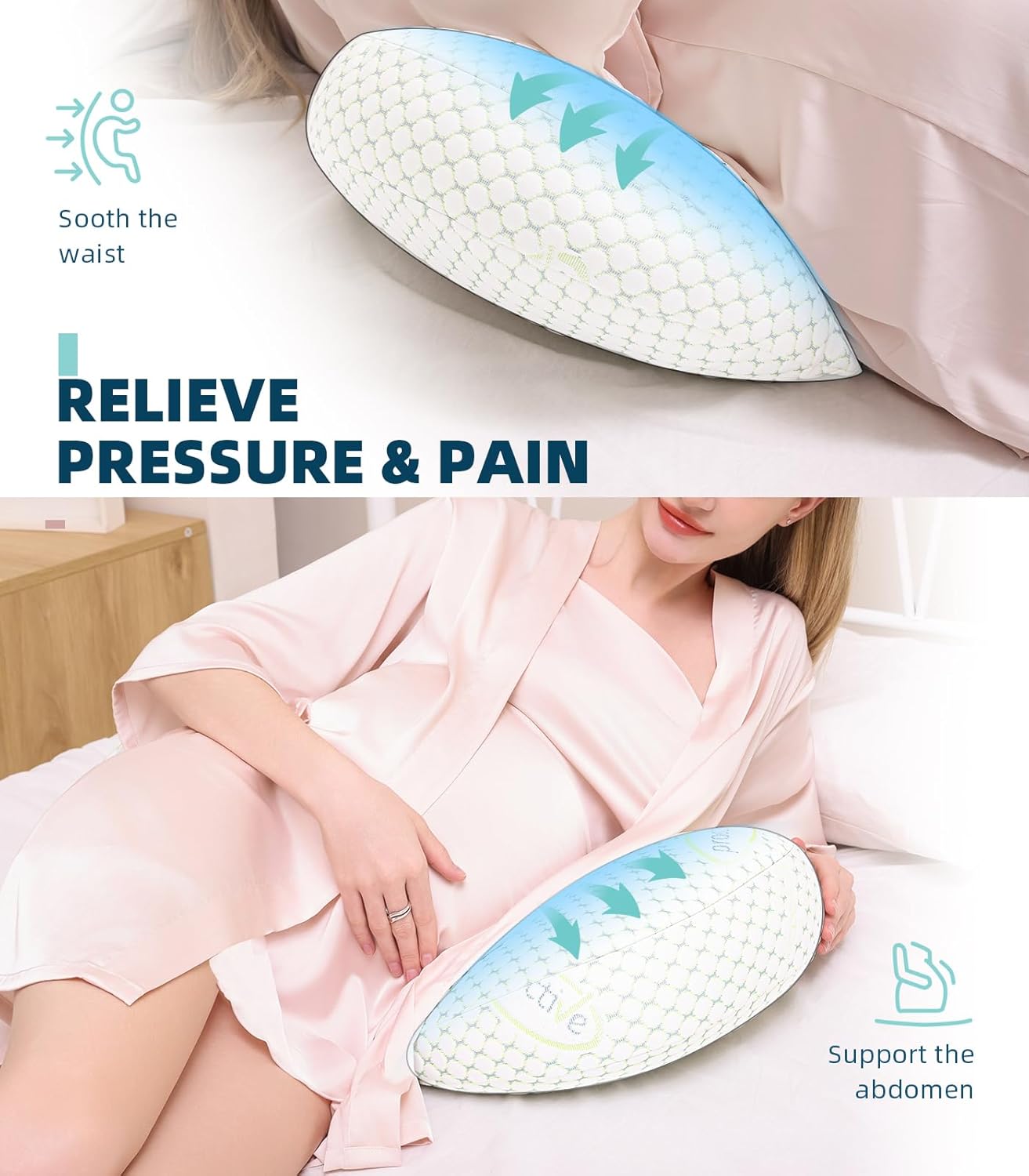 Oternal Pregnancy Pillow - Comfortable Maternity Support for Side Sleepers | Adjustable Cover, Back & Belly Support