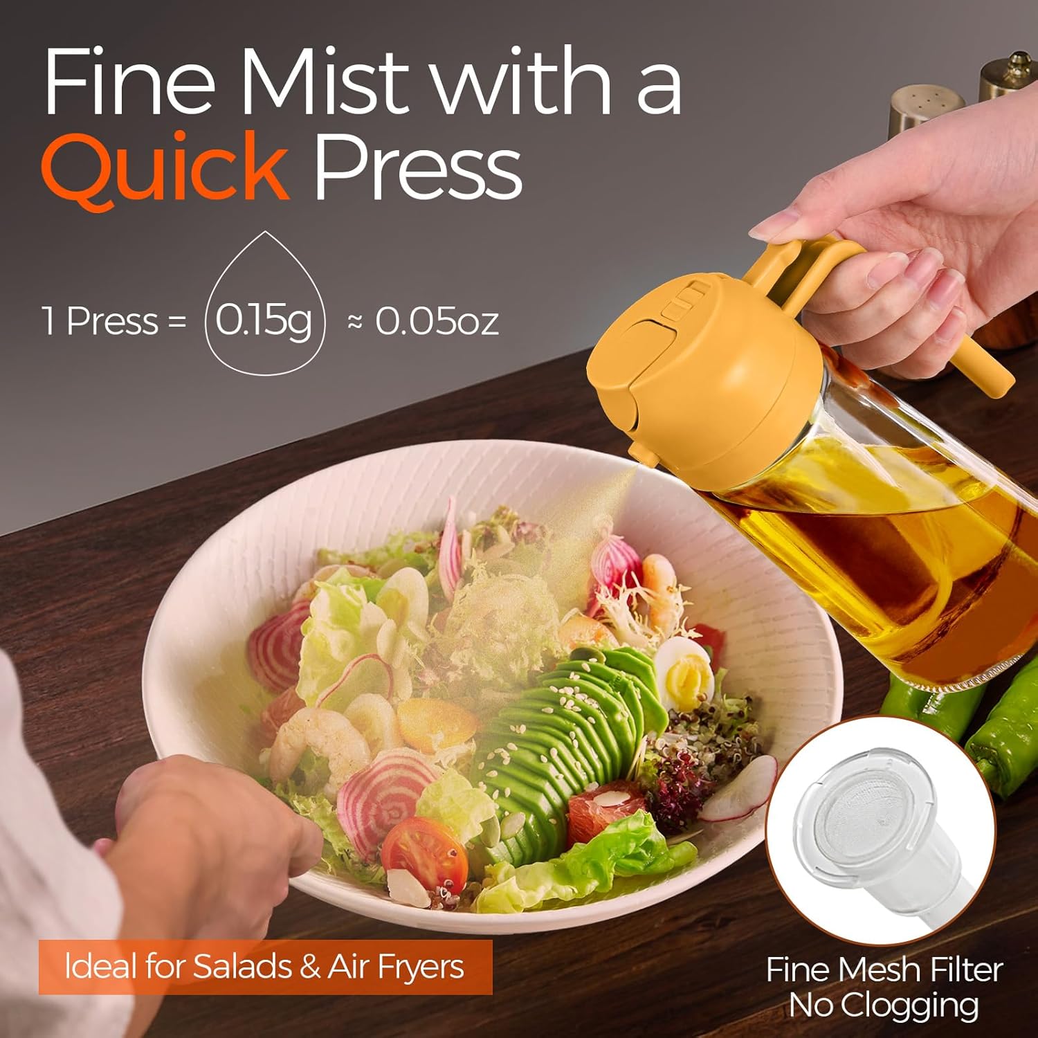 YARRAMATE Glass Olive Oil Sprayer - 16oz Food Grade Premium Dispenser with Portion Control | Orange