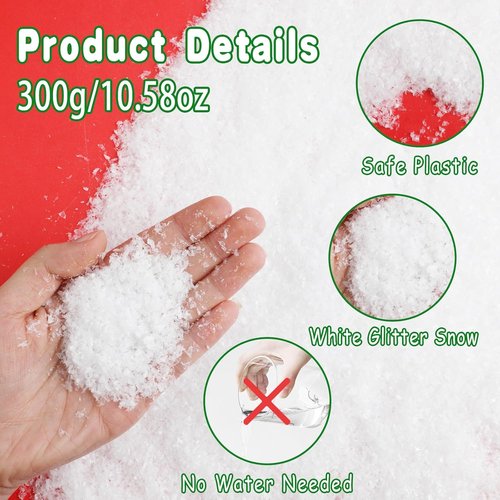 FOIMAS Artificial Snow - Glittery Fake Snow Powder for Christmas Village Crafts | 10.7oz