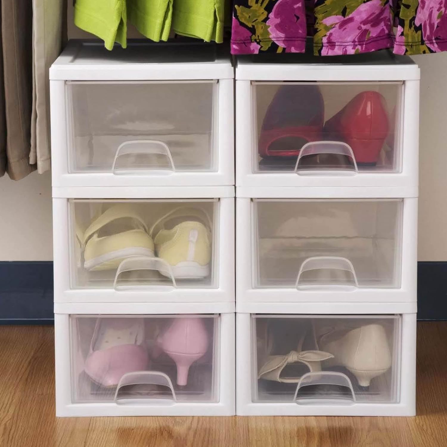 Sterilite 6-Pack Stacking Drawer Set - Clear Storage Organizers with White Frame for Clothes & Accessories