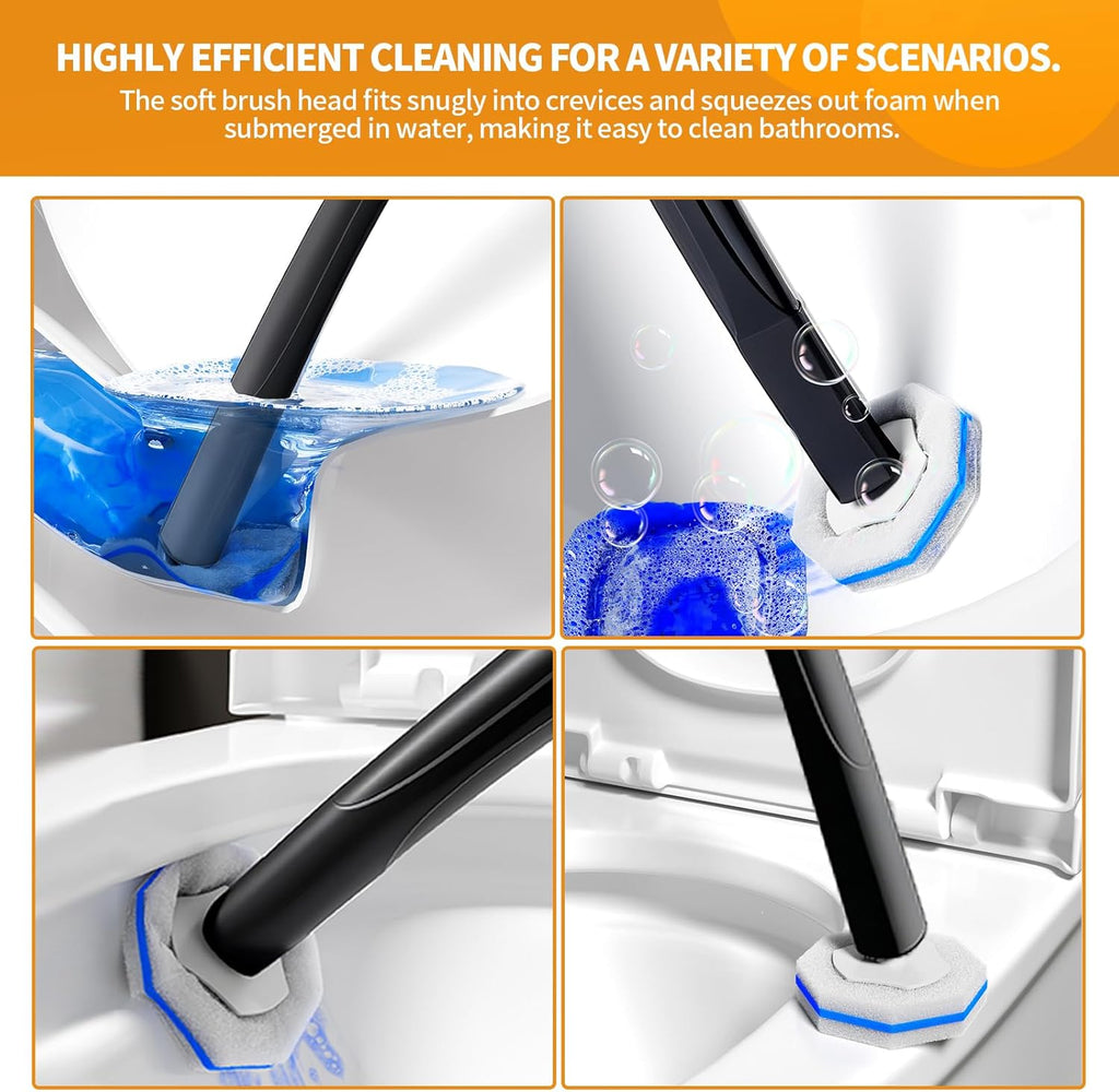 Skiennix Disposable Toilet Brush - Hygienic Toilet Bowl Cleaner with Holder & 40 Refills for Easy Maintenance