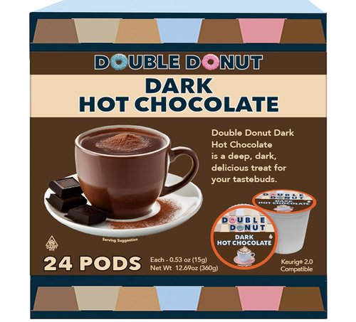 Double Donut Coffee Dark Hot Chocolate Pods - Rich Dark Cocoa for Keurig K-Cup Brewers | 24 Count