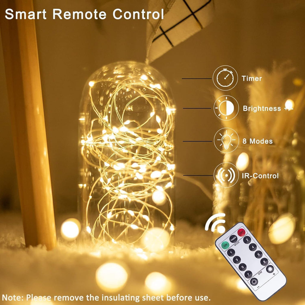 Skiennix 40ft 100 LED Fairy Lights - Indoor Outdoor Twinkle String Lights with Remote & Timer | Warm White