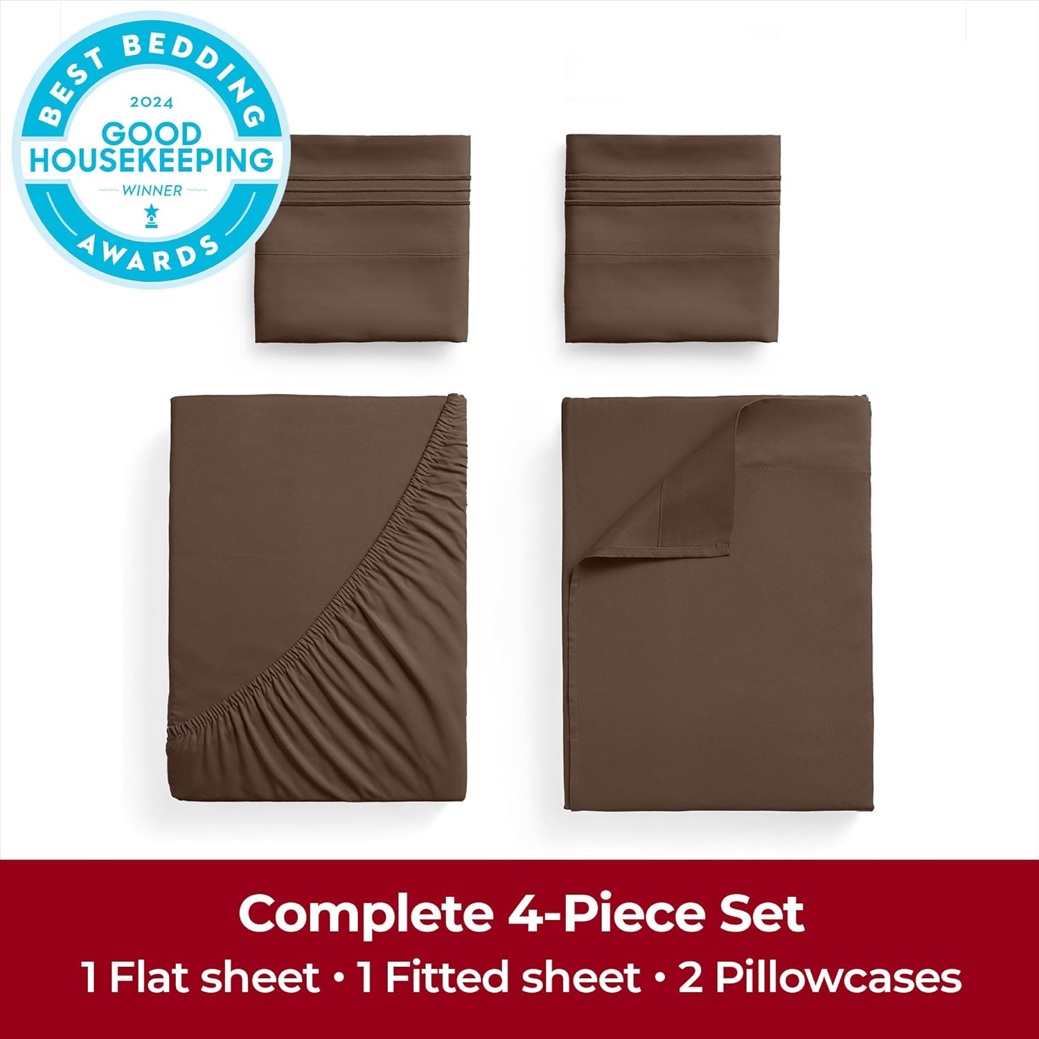 Mellanni Extra Deep California King Sheets - 4 PC Hotel Luxury Bedding Set | Ultra Soft, Cooling, Wrinkle Resistant (Cal King, Brown)