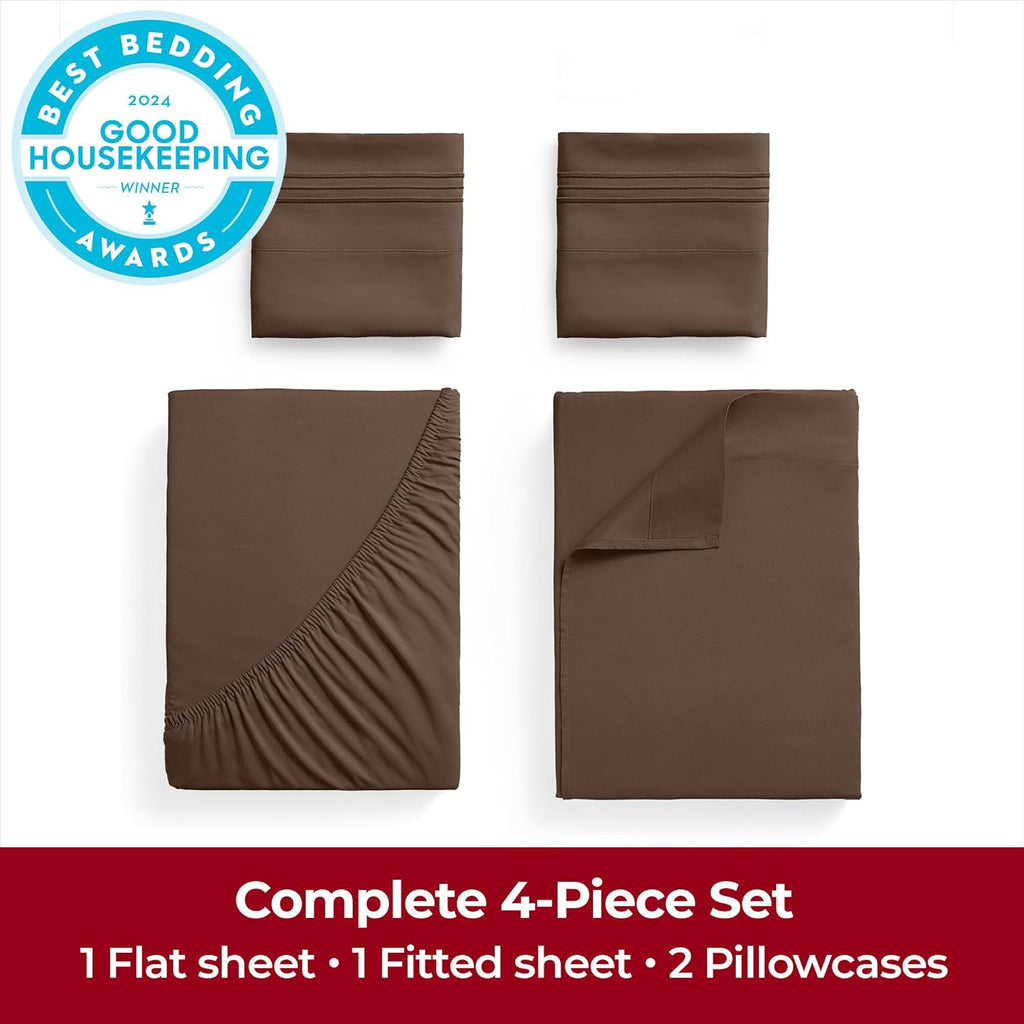 Mellanni Extra Deep King Sheets - Hotel Luxury, Ultra Soft Cooling Bedding - Wrinkle & Stain Resistant (King, Brown)