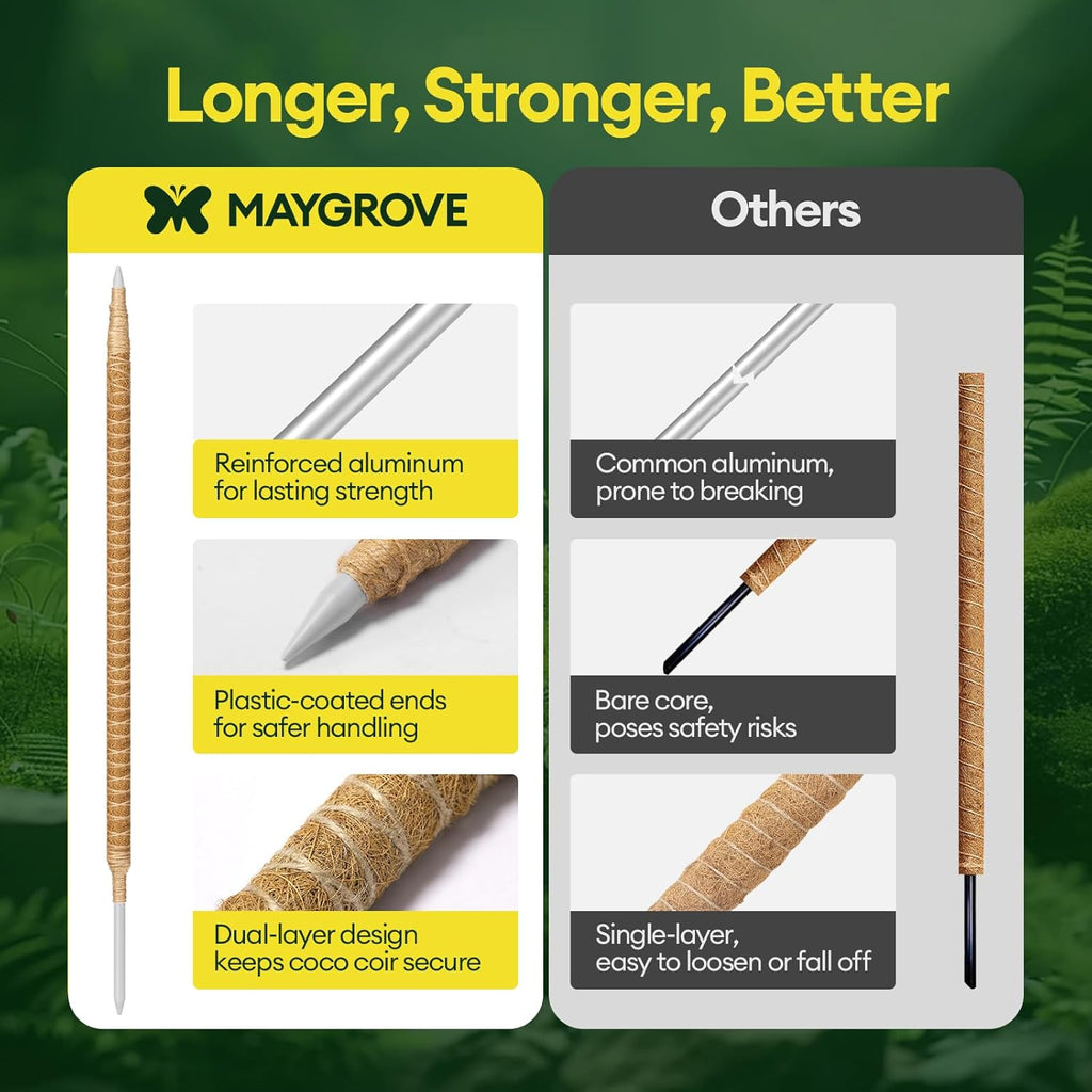 Maygrove 48” Bendable Moss Pole - 3-Pack Plant Support for Monstera & Climbing Indoor Plants