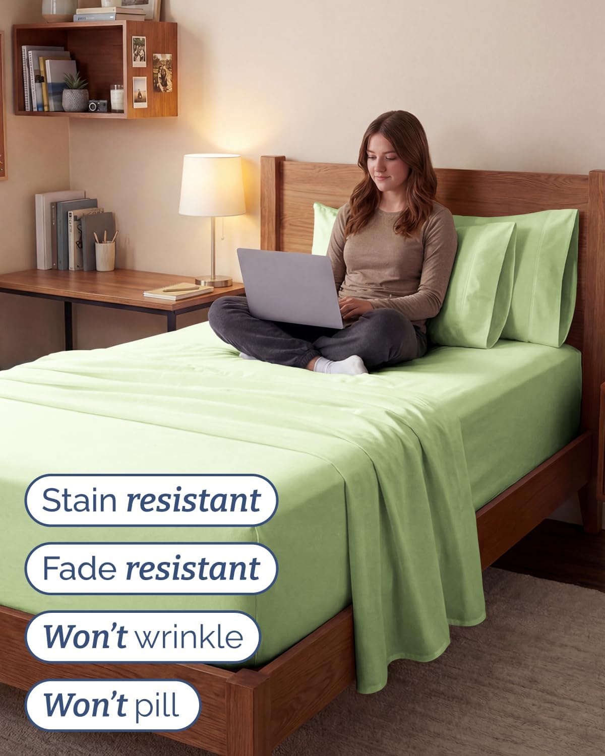 Skiennix Extra Deep Twin XL Sheet Set - 4 Piece Breathable Cooling Bedding - Soft Wrinkle-Free Light Sage