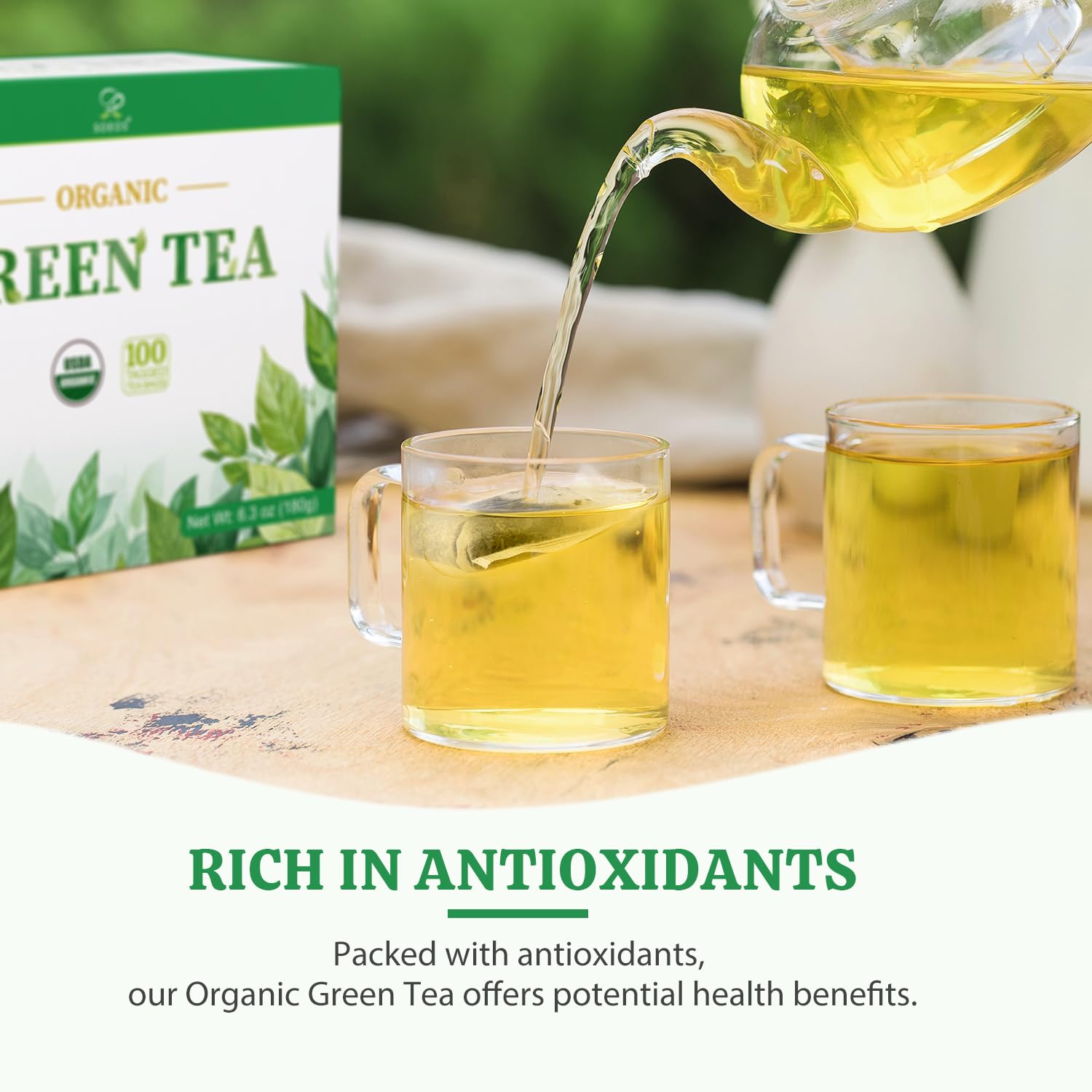 Soeos Organic Green Tea, 100 Tea Bags (Pack of 1), Caffeinated, Low Caffeine, Fresh and Healthy Green Tea, 6.3 Ounce
