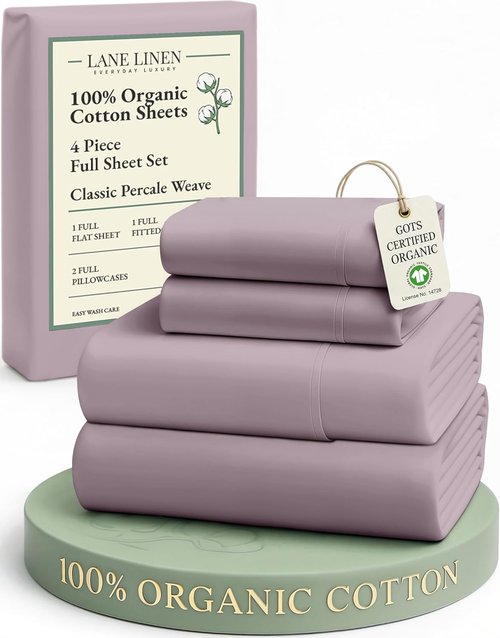 LANE LINEN Eco-Friendly 100% Organic Cotton Full Size Bed Sheets - Naturally Cooling, Deep Pocket, Lilac