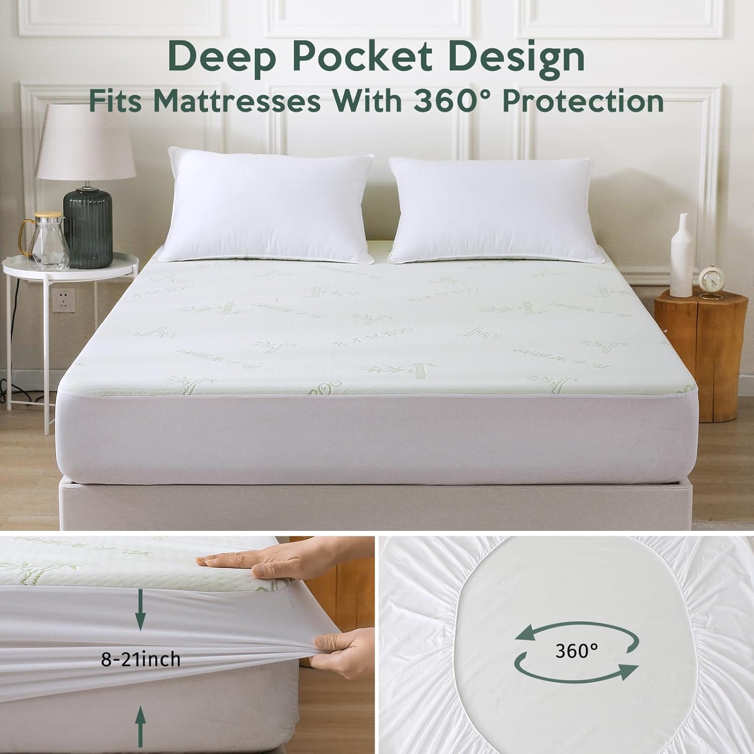 MUXHOMO Premium Waterproof Queen Mattress Protector - Breathable Cooling Cover with Deep Pocket (8"-21")