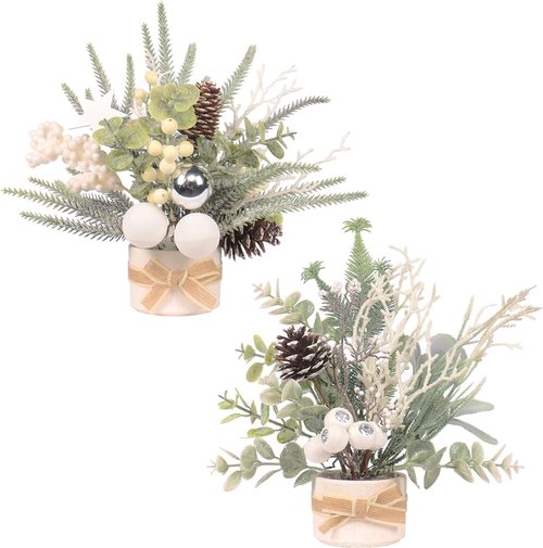 JJIALEIXI Mini Christmas Tree Set - 11" Artificial Potted Tabletop Decor for Holiday Parties | White/Green/Silver