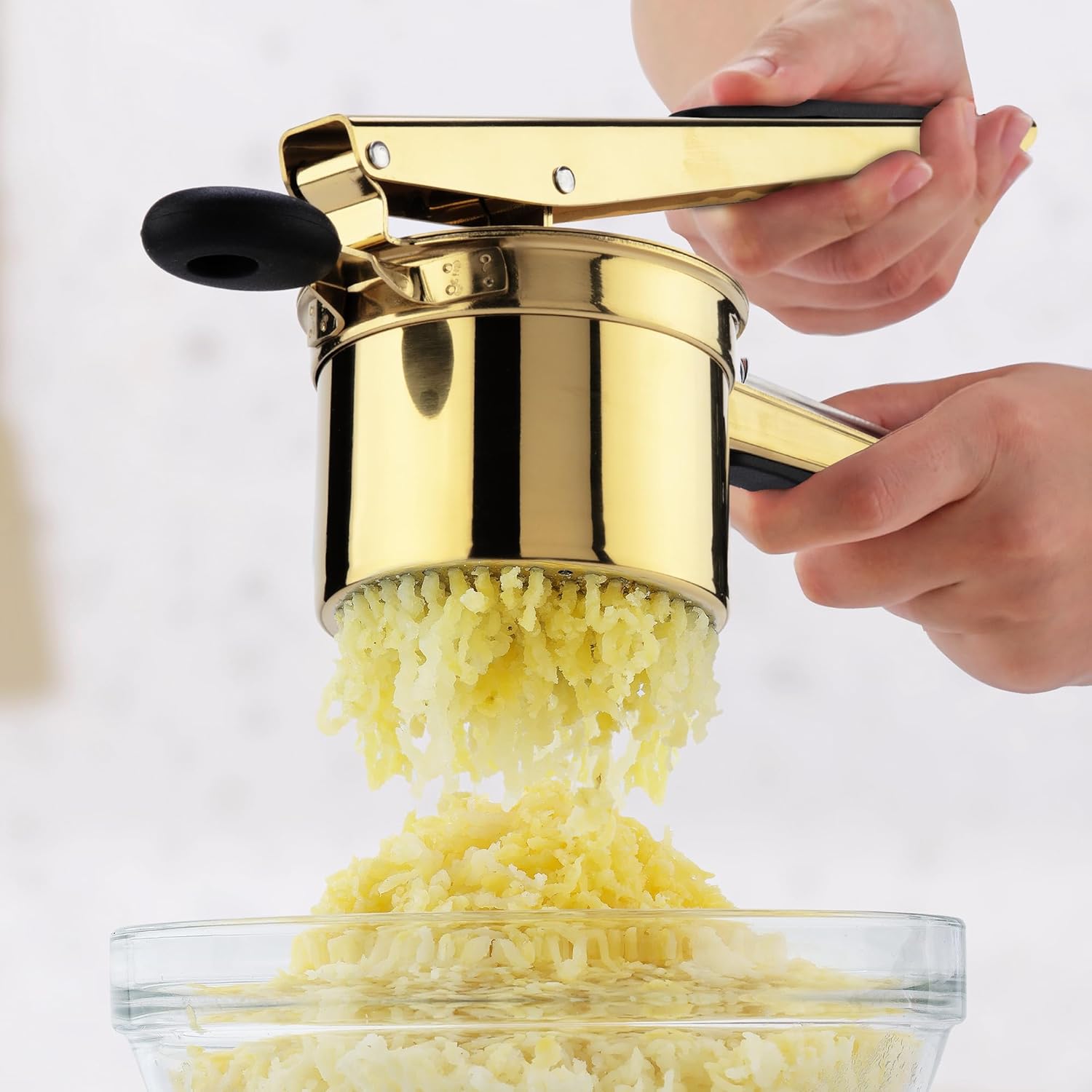 Zulay Kitchen 15oz Potato Ricer - Heavy Duty Stainless Steel Masher for Perfect Mashed Potatoes | Gold/Black