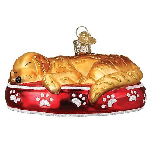 Old World Christmas Sleepy Golden Retriever Glass Blown Ornament for Christmas Tree, Handcrafted Holiday Decoration, Dog Collection