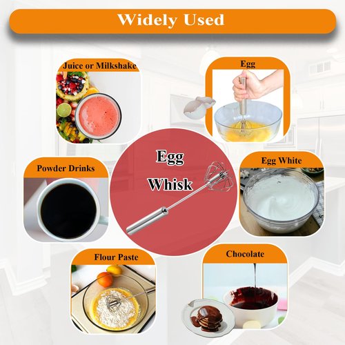 Mzrnfcyk Stainless Steel Semi Automatic Whisk Egg Beater Whizzy Whisk, Hand Push Blender Kitchen Mixer Wisking Tool for Blending Cooking Gadgets(10in)