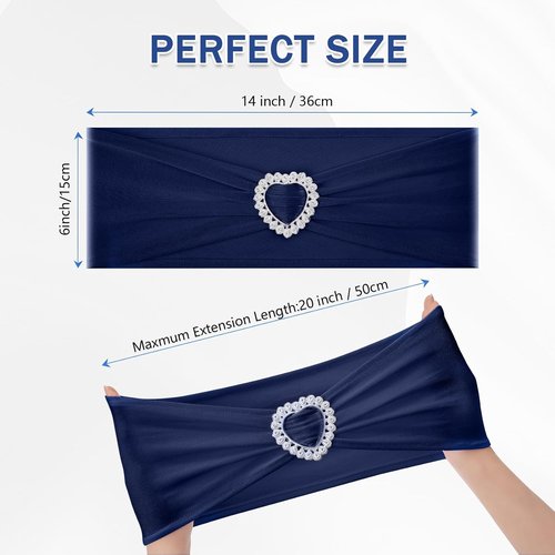 Howhic Spandex Chair Sashes - Pack of 30 Stretch Covers with Buckle Slider for Weddings & Events | Navy