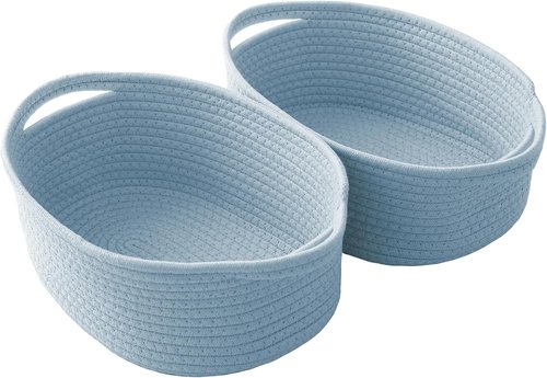 JMvicyroam Woven Storage Baskets - Small Rope Bins with Handles for Organizing Shelves | Blue, 2-Pack