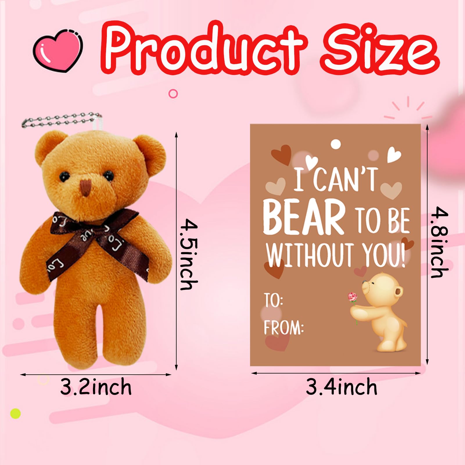 AouEtnay 28 Pack Valentines Day Gifts Cards with Plush Bears Toys, Mini Stuffed Animals with Valentine's Greeting Cards for Kids Classrom School Exchange Prize Party Favors