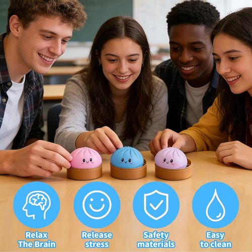 Dumpling Squeeze Toy - Colorful Stress Relief Fidget Ball | Stretchy Hand Toy for Parties (Pink)