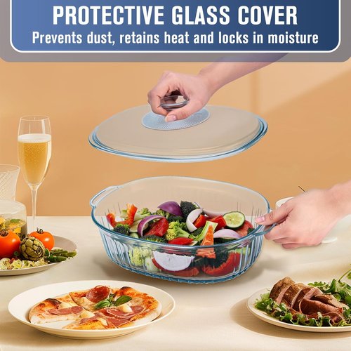 Glass Baking Dishes - 2 Pack Casserole Dishes with Lid | Oval Set for Lasagna & Leftovers, 1.9 Qt & 3 Qt