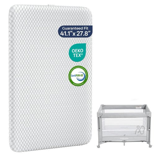 ANGELBLISS Pack and Play Mattress - 1.5" Thick Mattress Pad for Infants to Toddlers, Dual Sided Comfort Gel Memory Foam Mattress with 3D Quilted Breathable Cover