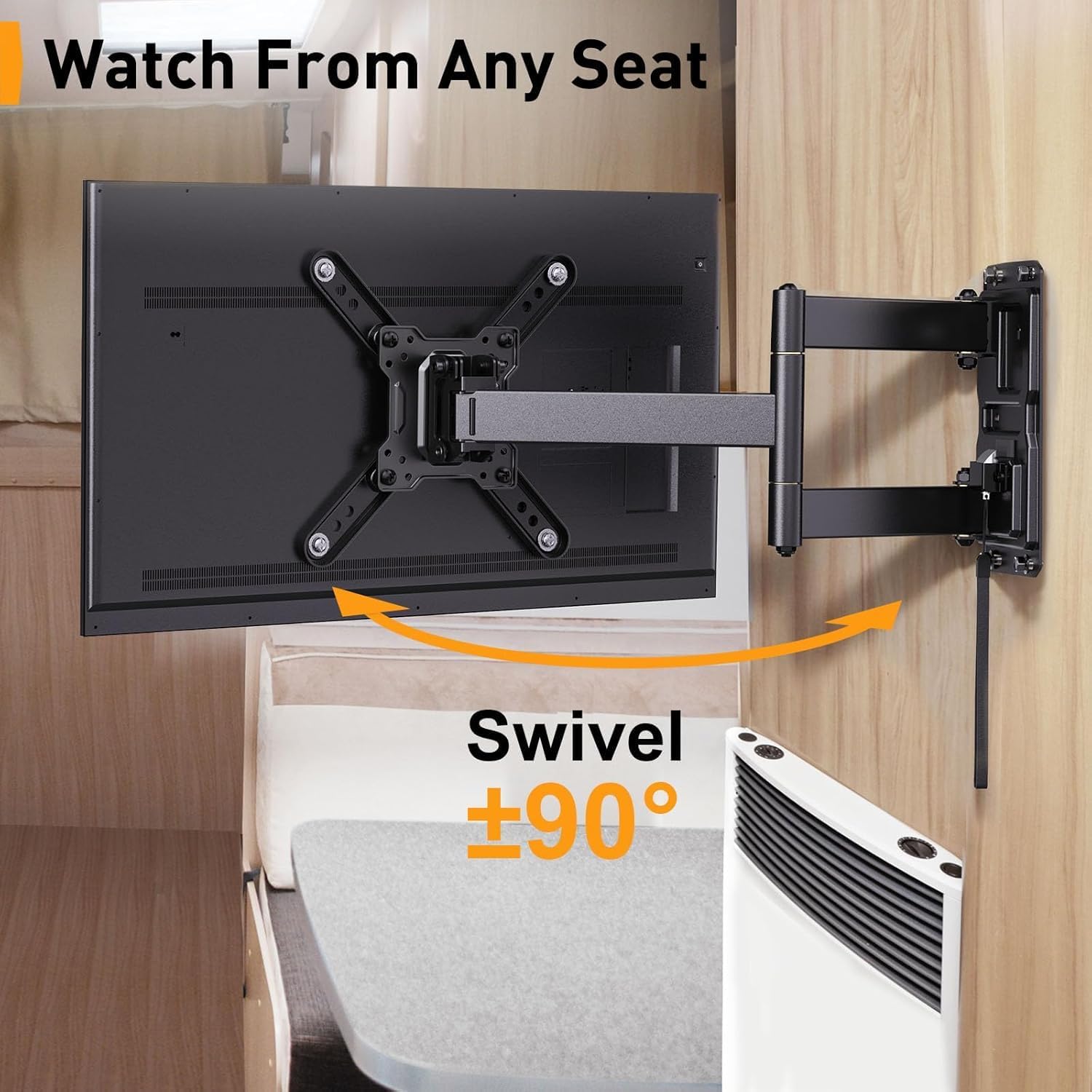 Perlegear Lockable RV TV Mount - Full Motion for 13–43 Inch TVs Up to 44 lbs | Swivel, Tilt, Pull Cord Lock