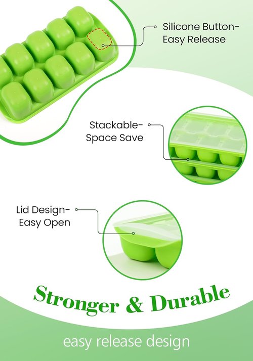 DOQAUS Ice Cube Tray - Stackable Silicone Ice Trays with Lid & Bin | 4 Pack, BPA Free for Easy Use