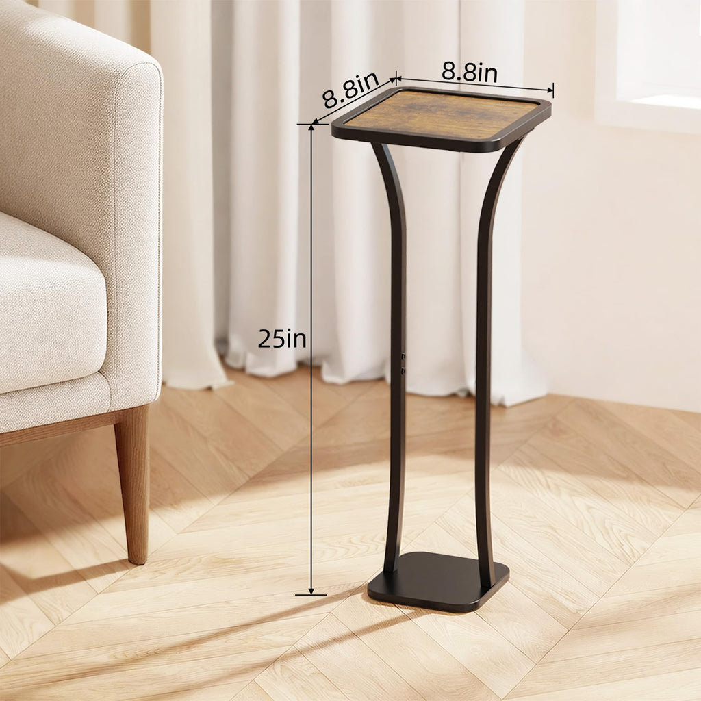 NANAGIFTREE Small Square Side Table, Drink Table with Weighted Base, Solid Wood & Metal Accent Table for Small Spaces, Pedestal End Table for Living Room, Bedroom, Office(Black + Walnut)