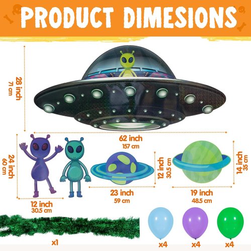 JOYIN Halloween UFO Aliens Trunk Or Treat Car Decorations Kit for SUV Outdoor Indoor Decor Planets, Haunted House Archway Garage Lawn Balloons, Streamer Tinsels Strips